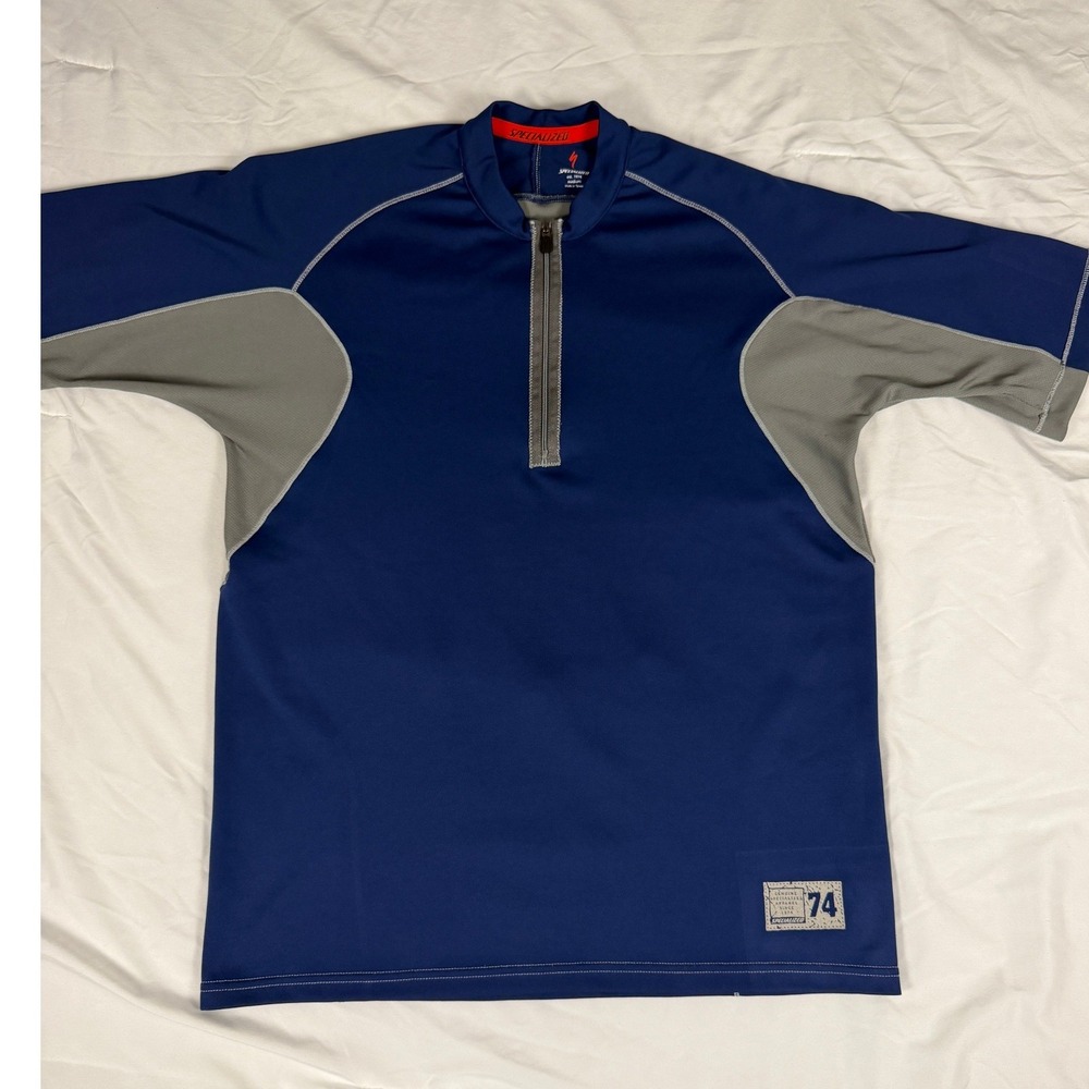 Specialized Mens Cycling Jersey Medium Navy Blue Grey Quarter Zip Short Sleeve‎